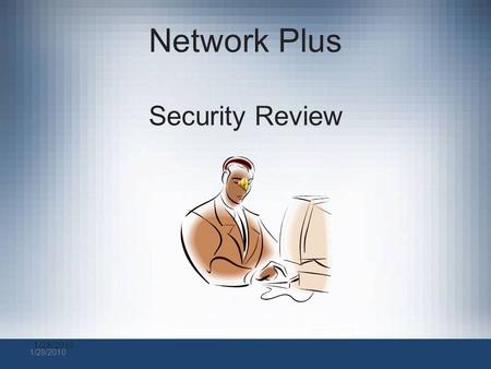 1/28/2010 Network Plus Security Review Identify and Describe Security Risks People –Phishing –Passwords Transmissions –Man in middle –Packet sniffing.