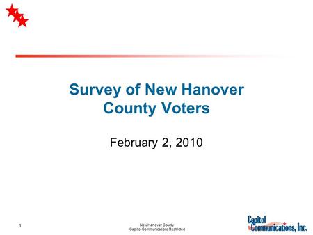 New Hanover County Capitol Communications Restricted 1 Survey of New Hanover County Voters February 2, 2010.