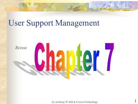By Anthony W. Hill & Course Technology 1 User Support Management Beisse.