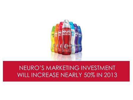 NEURO’S MARKETING INVESTMENT WILL INCREASE NEARLY 50% IN 2013.