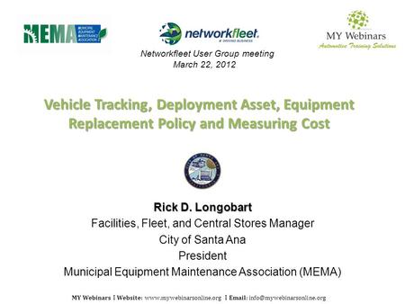 MY Webinars I Website:  I   Vehicle Tracking, Deployment Asset, Equipment Replacement Policy and.