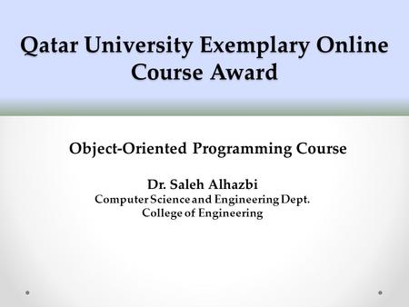 Qatar University Exemplary Online Course Award