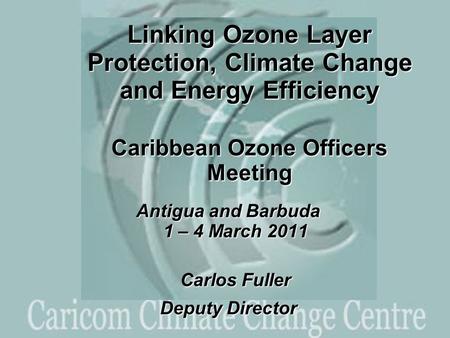 Linking Ozone Layer Protection, Climate Change and Energy Efficiency Caribbean Ozone Officers Meeting Antigua and Barbuda 1 – 4 March 2011 Carlos Fuller.