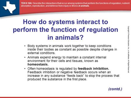 How do systems interact to perform the function of regulation in animals? Body systems in animals work together to keep conditions inside their bodies.