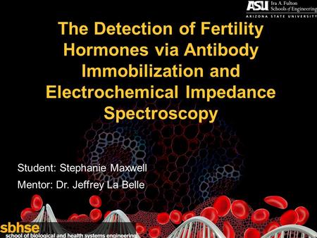 1 The Detection of Fertility Hormones via Antibody Immobilization and Electrochemical Impedance Spectroscopy Student: Stephanie Maxwell Mentor: Dr. Jeffrey.