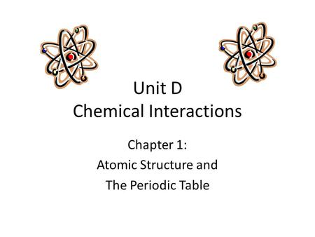 Unit D Chemical Interactions Chapter 1: Atomic Structure and The Periodic Table.