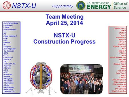 Team Meeting April 25, 2014 NSTX-U Construction Progress NSTX-U Supported by Culham Sci Ctr York U Chubu U Fukui U Hiroshima U Hyogo U Kyoto U Kyushu U.