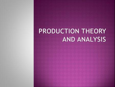 Production Theory and Analysis