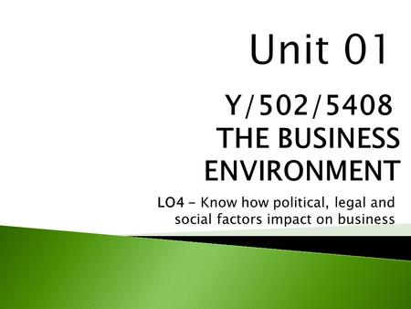 Unit 01 Y/502/5408 THE BUSINESS ENVIRONMENT