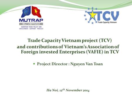 Trade Capacity Vietnam project (TCV) and contributions of Vietnam’s Association of Foreign invested Enterprises (VAFIE) in TCV Project Director : Nguyen.