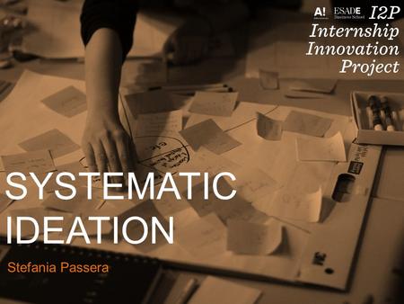 SYSTEMATIC IDEATION Stefania Passera. Understand the problem Need finding Interpret findings Idea generation Building a prototype Test and improve Adapted.