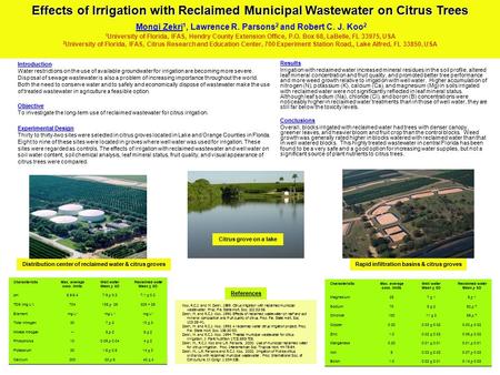 Results Irrigation with reclaimed water increased mineral residues in the soil profile, altered leaf mineral concentration and fruit quality, and promoted.