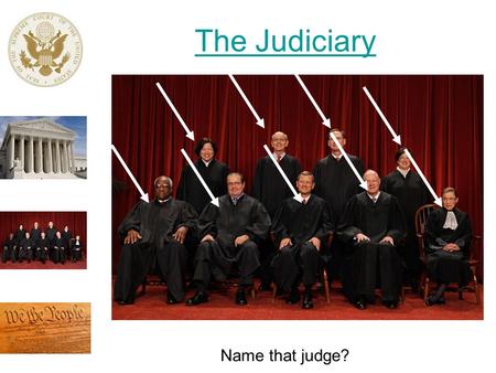 The Judiciary Name that judge?. Questions to focus on Is the Supreme Court a legal institution or a political institution?Is the Supreme Court a legal.