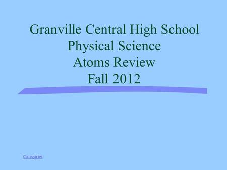 Categories Granville Central High School Physical Science Atoms Review Fall 2012.