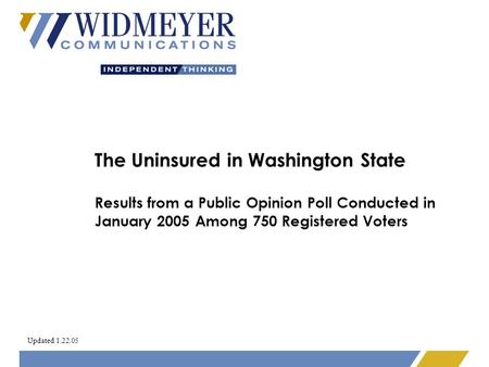 The Uninsured in Washington State Results from a Public Opinion Poll Conducted in January 2005 Among 750 Registered Voters Updated 1.22.05.