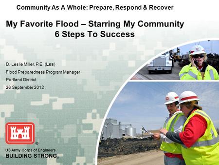 US Army Corps of Engineers BUILDING STRONG ® Community As A Whole: Prepare, Respond & Recover My Favorite Flood – Starring My Community 6 Steps To Success.