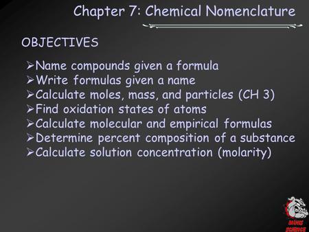 Chapter 7: Chemical Nomenclature