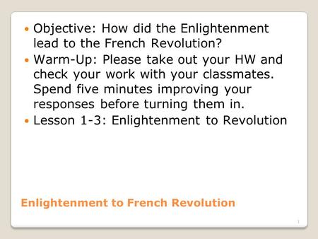 Enlightenment to French Revolution