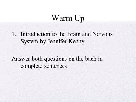 Warm Up Introduction to the Brain and Nervous System by Jennifer Kenny