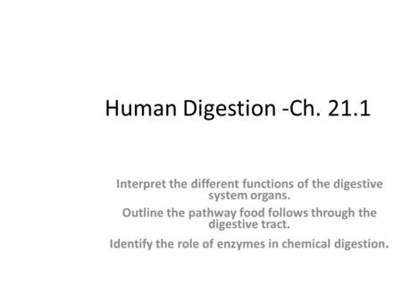 Human Digestion -Ch Section Objectives: