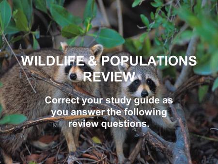 WILDLIFE & POPULATIONS REVIEW Correct your study guide as you answer the following review questions.
