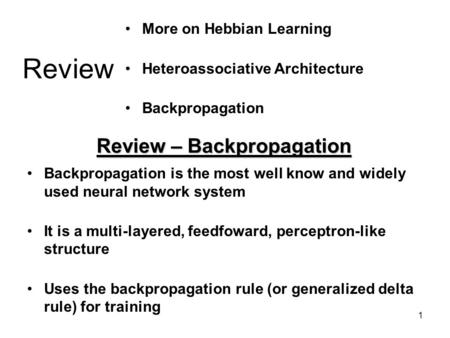 Review – Backpropagation