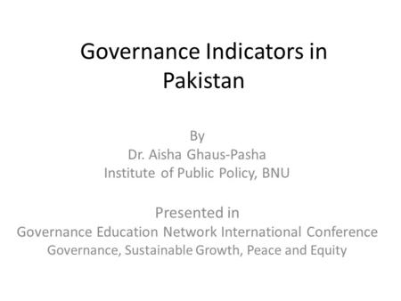 Governance Indicators in Pakistan