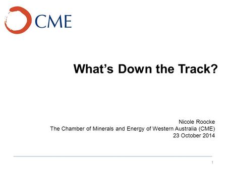 What’s Down the Track? 1 Nicole Roocke The Chamber of Minerals and Energy of Western Australia (CME) 23 October 2014.