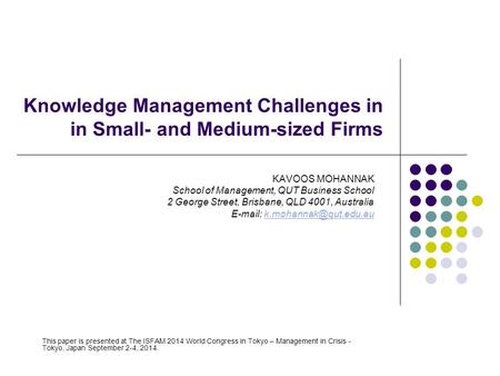 Knowledge Management Challenges in in Small- and Medium-sized Firms