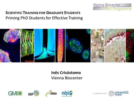 S CIENTIFIC T RAINING FOR G RADUATE S TUDENTS Priming PhD Students for Effective Training Inês Crisóstomo Vienna Biocenter.