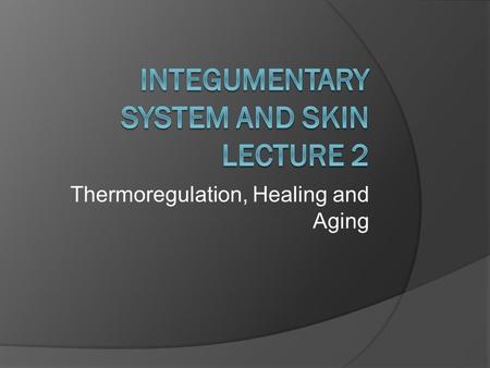 Thermoregulation, Healing and Aging. Regulation of Body Temperature  Slight shifts in temperature can disrupt metabolic rates  Stable temperature is.