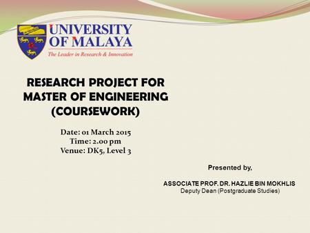 RESEARCH PROJECT FOR MASTER OF ENGINEERING (COURSEWORK)