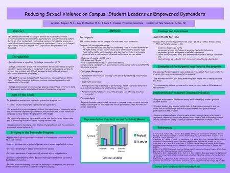 Reducing Sexual Violence on Campus: Student Leaders as Empowered Bystanders Victoria L. Banyard, Ph.D., Mary M. Moynihan, Ph.D., & Maria T. CrossmanPrevention.