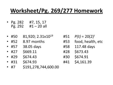 Worksheet/Pg. 269/277 Homework