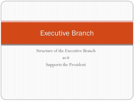 Structure of the Executive Branch as it Supports the President Executive Branch.