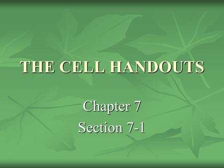 THE CELL HANDOUTS Chapter 7 Section 7-1.