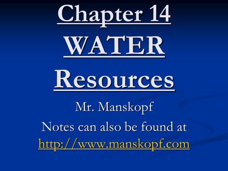 Chapter 14 WATER Resources