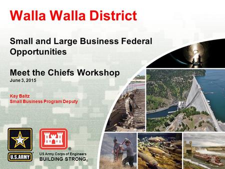US Army Corps of Engineers BUILDING STRONG ® Walla Walla District Small and Large Business Federal Opportunities Meet the Chiefs Workshop June 3, 2015.