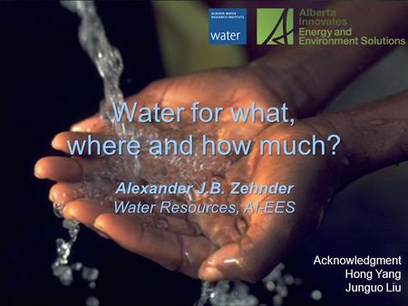 Water for what, where and how much? Alexander J.B. Zehnder Water Resources, AI-EES Acknowledgment Hong Yang Junguo Liu.