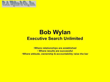 Bob Wylan Executive Search Unlimited Where relationships are established Where results are successful Where attitude, ownership & accountability raise.