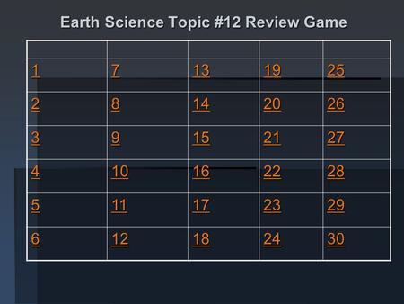 Earth Science Topic #12 Review Game