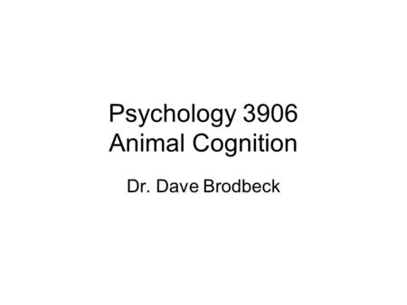 Psychology 3906 Animal Cognition Dr. Dave Brodbeck.