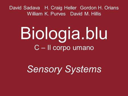 David Sadava H. Craig Heller Gordon H. Orians William K. Purves David M. Hillis Biologia.blu C – Il corpo umano Sensory Systems.