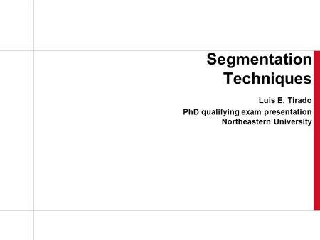 Segmentation Techniques Luis E. Tirado PhD qualifying exam presentation Northeastern University.