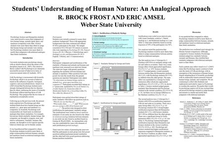 Students’ Understanding of Human Nature: An Analogical Approach R. BROCK FROST AND ERIC AMSEL Weber State University Introduction University students enter.