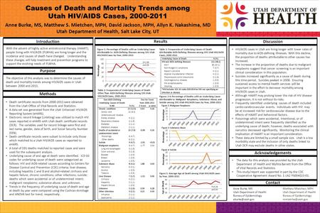 Causes of Death and Mortality Trends among Utah HIV/AIDS Cases, 2000-2011 Anne Burke, MS, Matthew S. Mietchen, MPH, David Jackson, MPH, Allyn K. Nakashima,