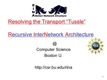 Resolving the Transport “Tussle” Recursive InterNetwork Computer Science Boston U.  1.