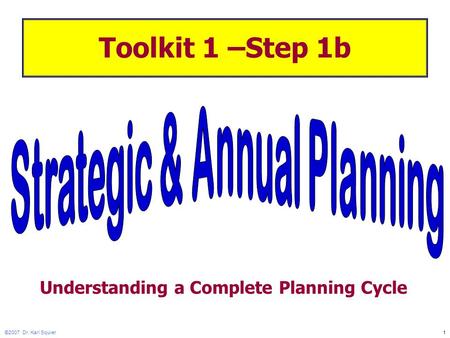 ©2007 Dr. Karl Squier1 Toolkit 1 –Step 1b Understanding a Complete Planning Cycle.