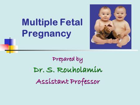 Multiple Fetal Pregnancy Prepared by Dr. S. Rouholamin Assistant Professor.