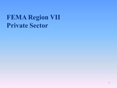 1 1 FEMA Region VII Private Sector. Private Sector Representative Subject Matter Experts Provide Situational Awareness Manage Logistics Crosscutting Planning.